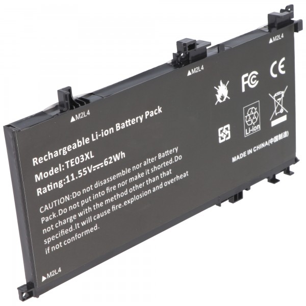 Batterie adaptée pour HP OMEN série 15-AX000, Li-Polymer, 11.55V, 5360mAh, 62Wh, noir