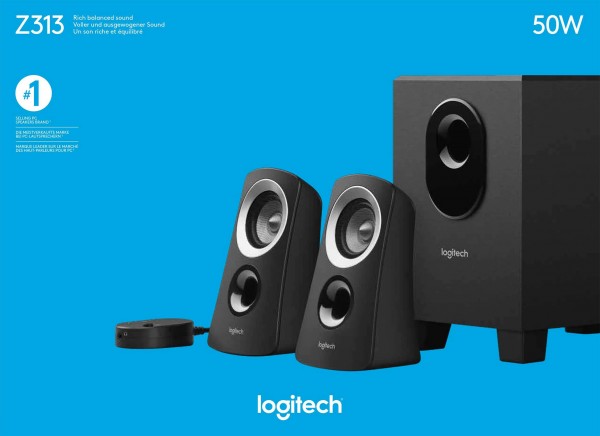 Logitech Speaker Z313, audio, stéréo 2.1, subwoofer 50W, noir, vente au détail