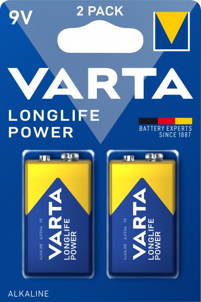 Batterie alcaline Varta, E-Block, 6LR61, alimentation longue durée 9 V, blister de vente au détail (paquet de 2)
