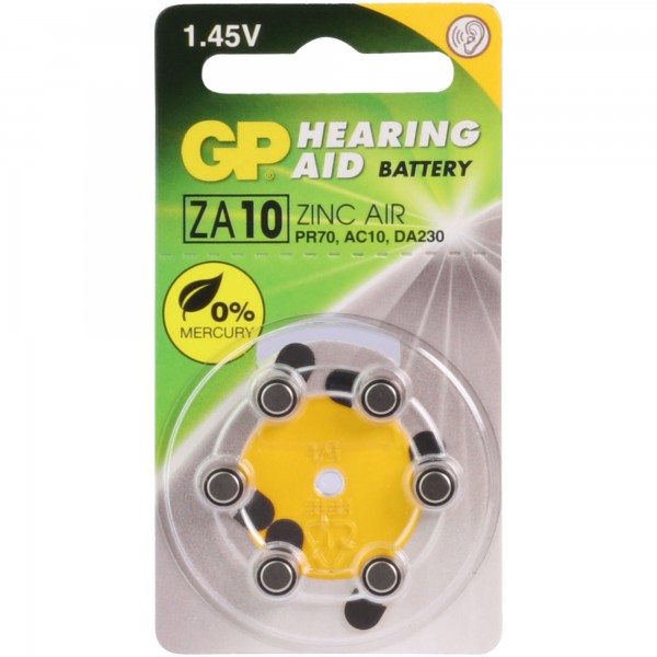 Pile auditive zinc-air ZA10 GP 1.4V 6 pièces