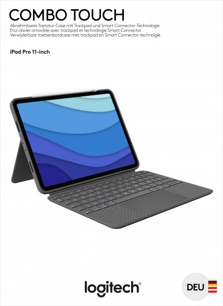 Logitech Keyboard Combo Touch, Smart Connector, gris pour Apple iPad Pro 11&quot;, Gen.1/2/3/4, Trackpad, DE, Vente au détail