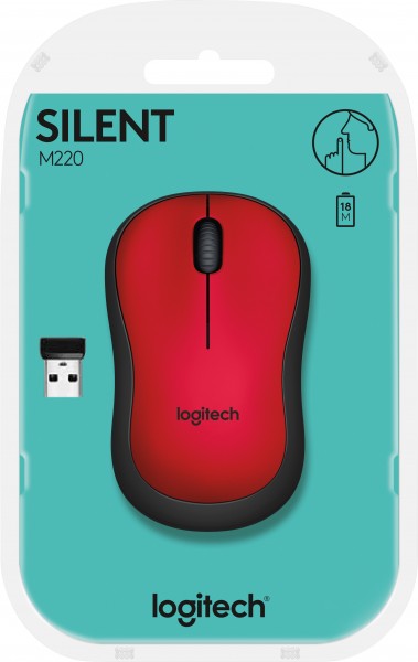 Logitech Mouse M220, silencieuse, sans fil, optique rouge, 1000 dpi, 3 boutons, vente au détail