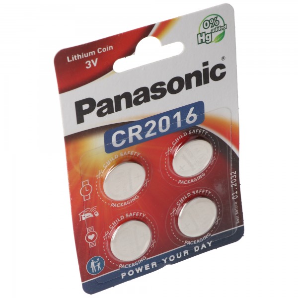 Batterie au lithium Panasonic, pile bouton, CR2016, électronique 3 V, alimentation au lithium, blister de vente au détail (paquet de 4)