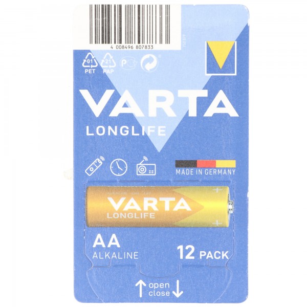 Pile alcaline Varta, Mignon, AA, LR06, 1,5 V longue durée, boîte de vente au détail (paquet de 12)