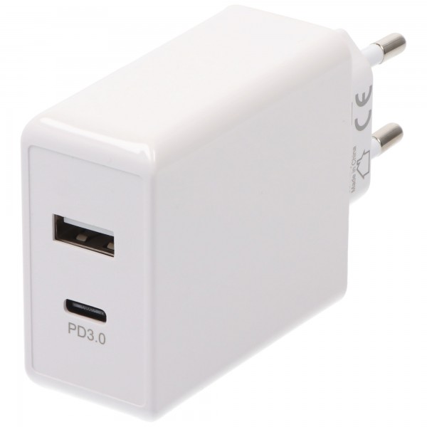 Chargeur rapide Goobay Dual USB-C™ PD (Power Delivery) (28W) blanc - convient aux appareils avec connexion USB-C™ (Power Delivery) 18W ou USB-A conventionnelle 10W tels que l'iPhone 12