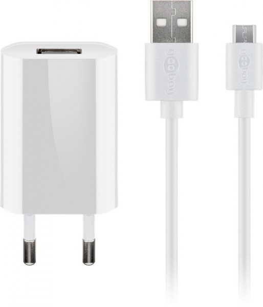 Kit de charge Goobay Micro USB 1 A - bloc d'alimentation avec câble Micro USB 1 m (blanc)
