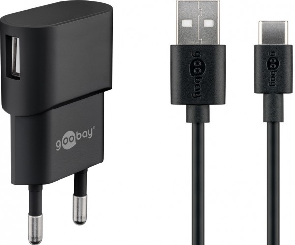 Kit de charge Goobay USB-C™ 1 A - bloc d'alimentation avec câble Type-C™ 1 m (noir)