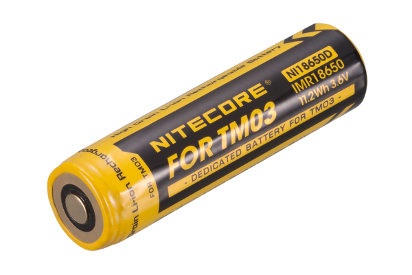 Batterie Nitecore Li-Ion NI18650D adaptée à la lampe de poche LED Nitecore TM03, dimensions 69x18mm, rechargeable avec Nitecore D2EU, D4EU, UM10, UM20
