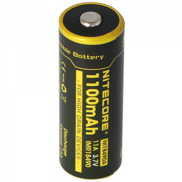 Nitecore IMR 18490 Batterie Li-Ion 1100mAh avec tête haute au pôle positif, dimensions environ 49x18mm