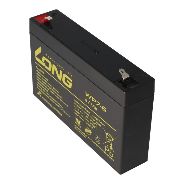 Kung Long WP7-6 Fil de Batterie 6 Volts 7 Ah, Faston 4.8mm