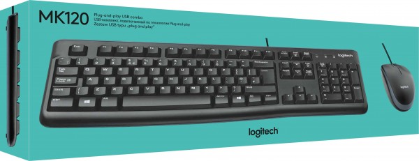 Ensemble clavier/souris Logitech MK120, USB, Noir DE, Optique, 1000 dpi, Vente au détail