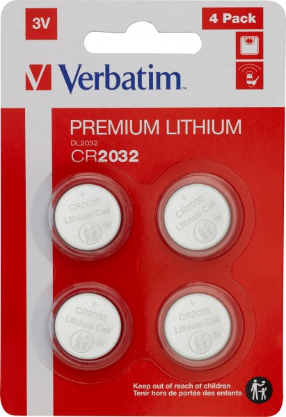 Batterie au lithium Verbatim, pile bouton, CR2032, blister de 3 V (paquet de 4)