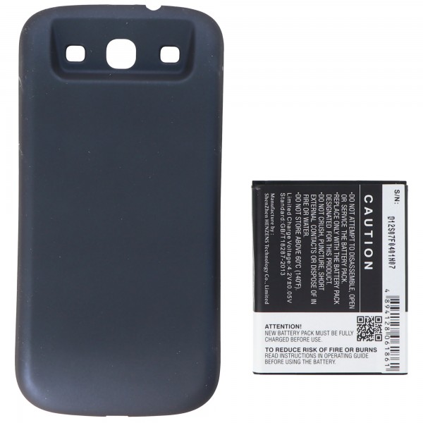Batterie compatible avec la batterie Samsung Galaxy S III avec cache supplémentaire pour GT-I9300, couleur de couverture bleu vif
