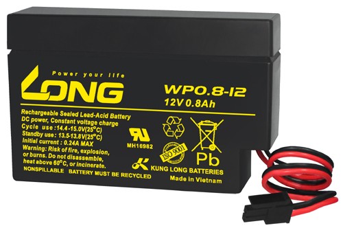 Batterie plomb-polaire Kung Long WP0.8-12, 12V, 0.8Ah avec prise MOLEX
