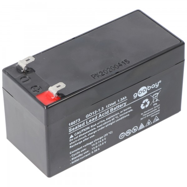 Goobay GO12-1.3 (1300 mAh, 12 V) - Batterie au plomb Faston (4,8 mm), BattG