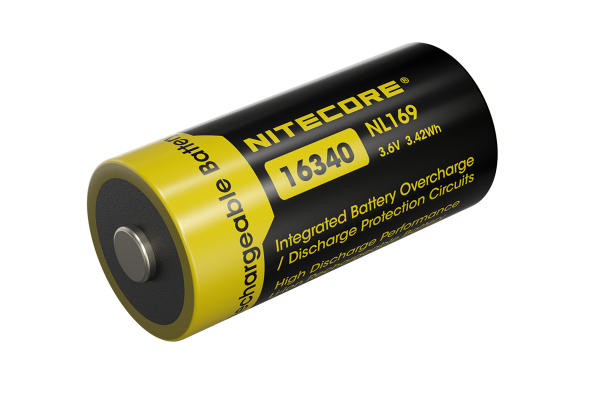 Batterie Nitecore NL169 16340 NC-NL169 batterie Li-Ion 3,7 volts 950mAh avec circuit de protection, courant de décharge maximum 2A