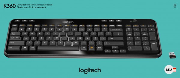 Logitech Keyboard K360, Sans fil, Unifying, noir DE, Vente au détail