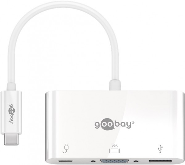 Adaptateur multiport Goobay USB-C™ USB 3.0+VGA+C PD, blanc - ajoute un port USB 3.0 et un port VGA à un appareil USB-C™