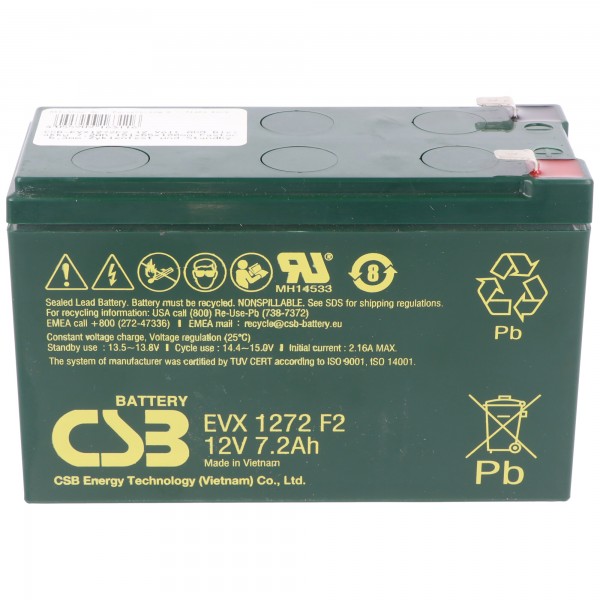 CSB-EVX1272F2 Batterie plomb-acide 12 V AGM 7,2 Ah, 151 x 65 x 100 mm faston 6,3 mm cycles + veille