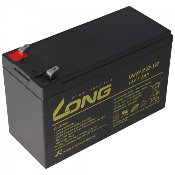 Kung Long WP7.2-12M, VDS G101163, 12V, 7.2Ah, avec contacts à fiche Faston 4,8 mm