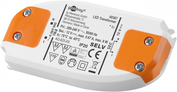 Transformateur LED Goobay 12 V/8 W - 12 V DC pour LED jusqu'à 8 W de charge totale