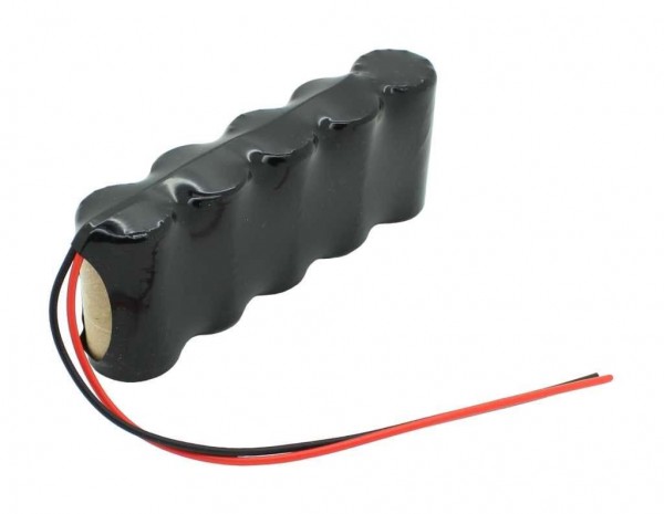 Batterie pour lampe de secours NiCd 6,0V 2500mAh F1x5 Baby C avec un câble de 200mm sur un côté compatible avec une batterie 6V