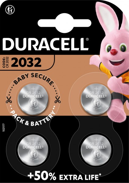 Pile Duracell au lithium, pile bouton, CR2032, électronique 3 V, blister de vente au détail (paquet de 4)