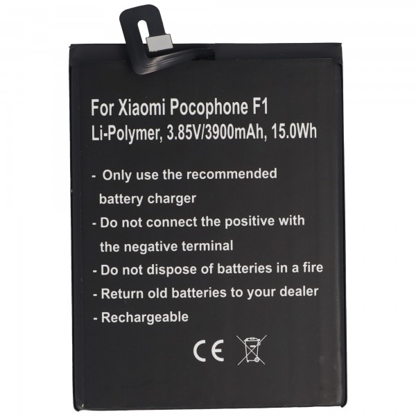 Batterie pour Xiaomi Pocophone F1, Li-Polymer, 3.85V, 3900mAh, 15.0Wh, intégrée, sans outil