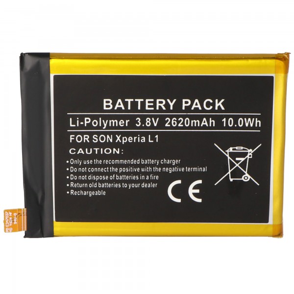 Batterie pour Sony XPERIA L1, Li-Polymer, 3.8V, 2620mAh, 10.0Wh, intégrée, sans outil