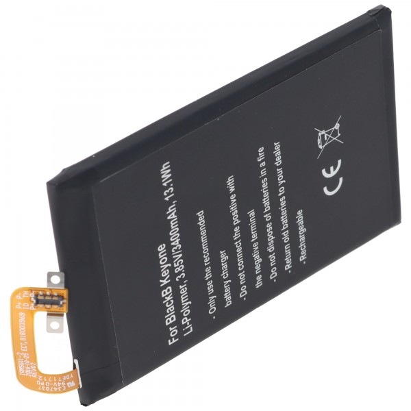 Batterie pour Blackberry Keyone, Li-Polymer, 3.85V, 3400mAh, 13.1Wh, intégrée, sans outils