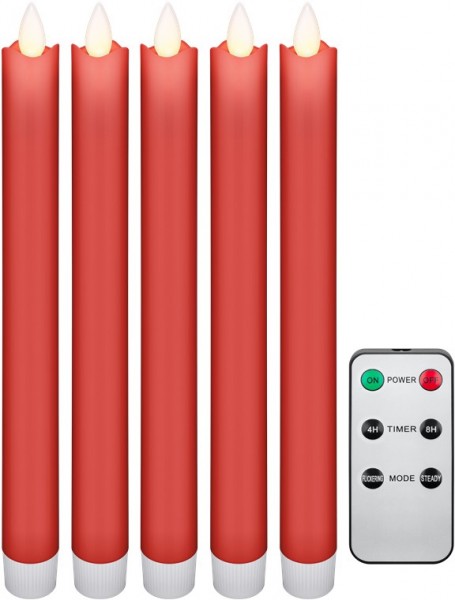 Ensemble de 5 bougies bâton de cire LED rouges Goobay, télécommande incluse - solution d'éclairage merveilleuse et sûre pour de nombreux domaines tels que les maisons et les loggias, les bureaux ou les écoles