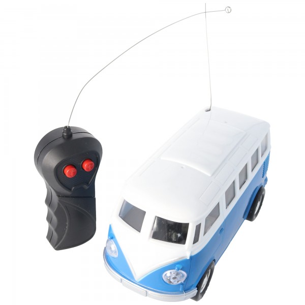 Maquette Retro Bus Bulli RC à l'échelle 1:24, couleur bleu, avec 5 piles AA Mignon