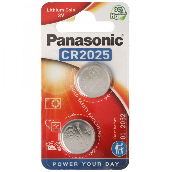 Batterie au lithium Panasonic, pile bouton, CR2025, électronique 3 V, alimentation au lithium, blister de vente au détail (paquet de 2)
