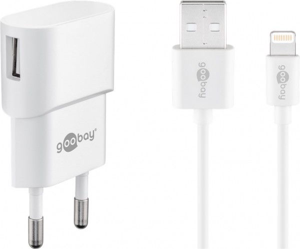 Kit de charge Goobay Apple Lightning 1 A - bloc d'alimentation avec câble Apple Lightning 1 m (blanc)