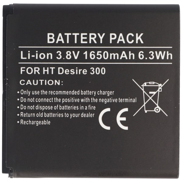 Batterie pour HTC Desire 300, Li-ion, 3.8V, 1650mAh, 6.3Wh