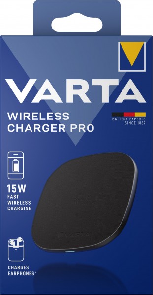 Varta Fast Wireless Charger Pro, Qi, 5V/9V/12V, noir USB Micro-B, blister de vente au détail