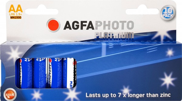 Pile alcaline Agfaphoto, Mignon, AA, LR06, alimentation 1,5 V, blister de vente au détail (paquet de 10)