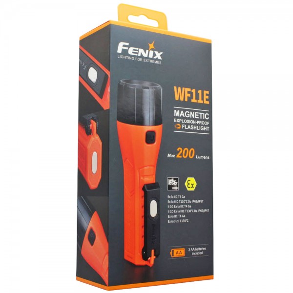 Fenix WF11E ATEX Led lampe de poche avec aimant et clip de ceinture, luminosité maximale de 200 lumens