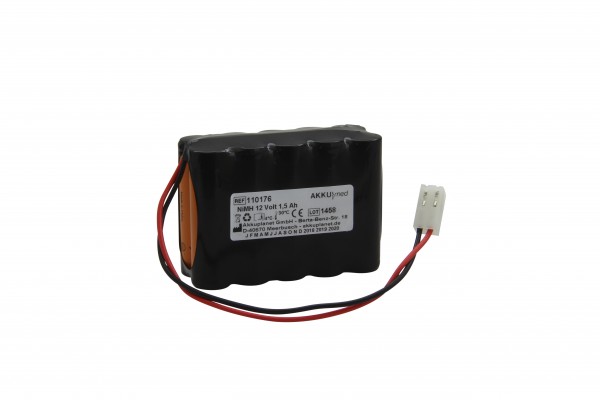 Batterie NiMH compatible avec l'enregistreur Cardiette Cardioline ECG AR1200 / AR1200ADV / FC1400 12 volts / 1,50 Ah, conforme CE