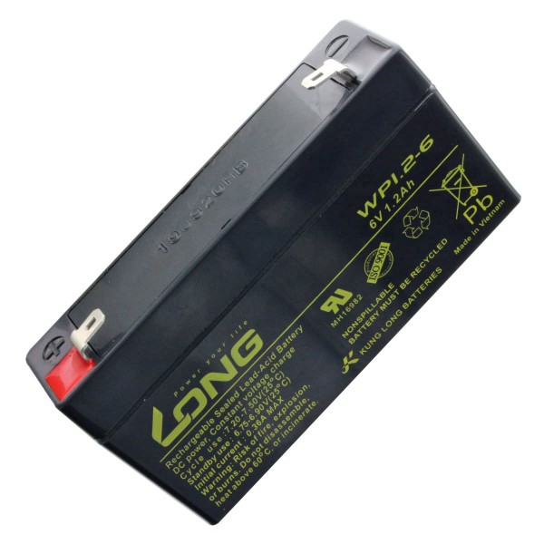 Batterie au plomb Kung Long WP1.2-6 6 Volts 1.2Ah avec contact à fiche Faston 4.8mm