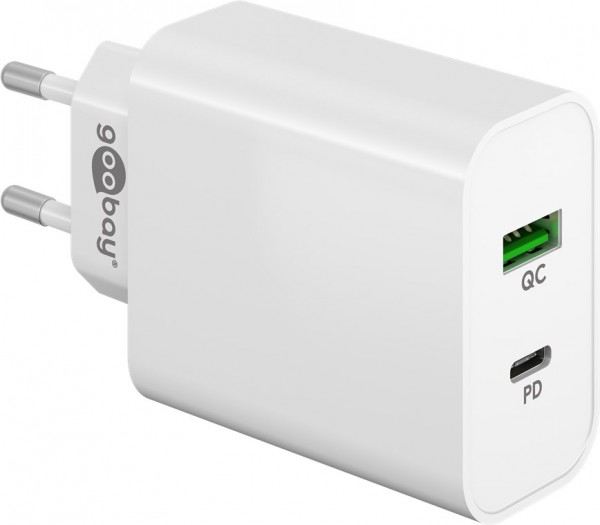 Chargeur rapide double USB Goobay PD/QC (45 W) blanc - adaptateur de charge avec 1x connexion USB-C™ (Power Delivery) et 1x connexion USB-A (Quick Charge 3.0)