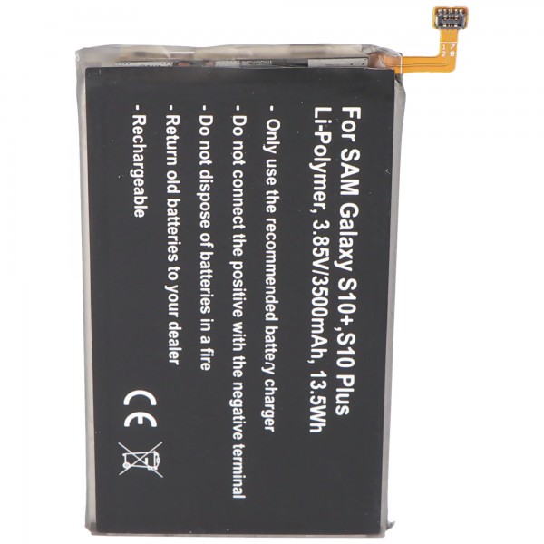 Batterie pour Samsung Galaxy S10 +, S10 Plus, Li-Polymer, 3.85V, 3500mAh, 13.5Wh, intégrée, sans outil