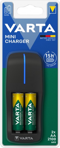 Batterie Varta NiMH, chargeur universel, mini chargeur avec piles, 2x Mignon, AA, 2100mAh