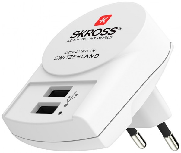 Chargeur Skross Euro USB - charge jusqu'à deux appareils USB (2,4 A) rapidement et simultanément