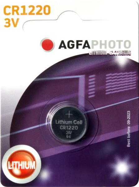 Agfaphoto Batterie au lithium, pile bouton, CR1220, 3V Extreme, blister de vente au détail (1 paquet)