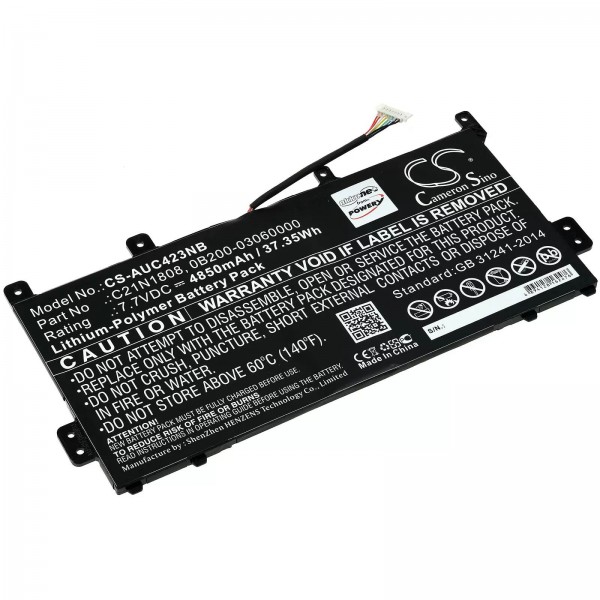 Batterie adaptée pour ordinateur portable Asus Chromebook C423NA-EB0048, Chromebook C523NA-DH02, type C21N1808 et autres - 7,7V - 4850 mAh