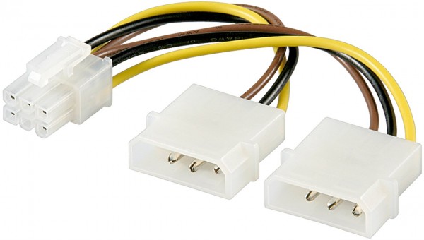 Câble d'alimentation/adaptateur d'alimentation pour carte graphique Goobay PC, PCI-E/PCI Express 6 broches - connecteur 2x HDD/5,25 pouces (4 broches) > prise PCIe (6 broches)