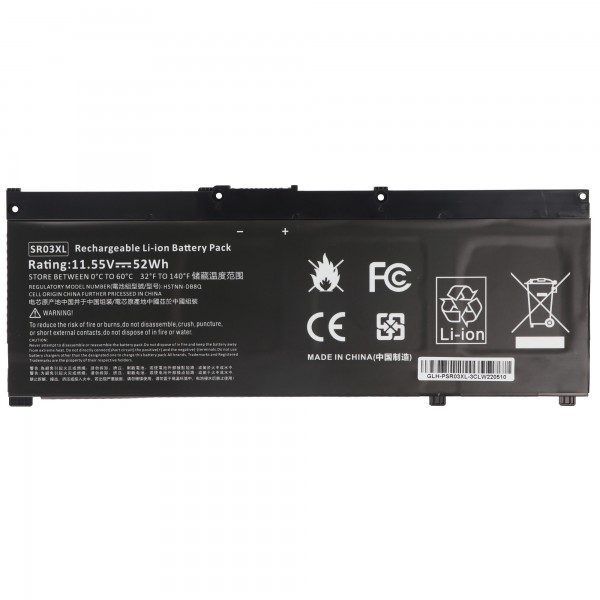 Batterie adaptée pour HP Pavilion 15-CX, Li-Polymer, 11.55V, 4550mAh, 53Wh