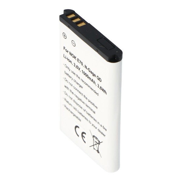 Batterie AccuCell compatible avec les batteries Nokia E70, N-Gage QD, Nokia BL-6C 1000 mAh