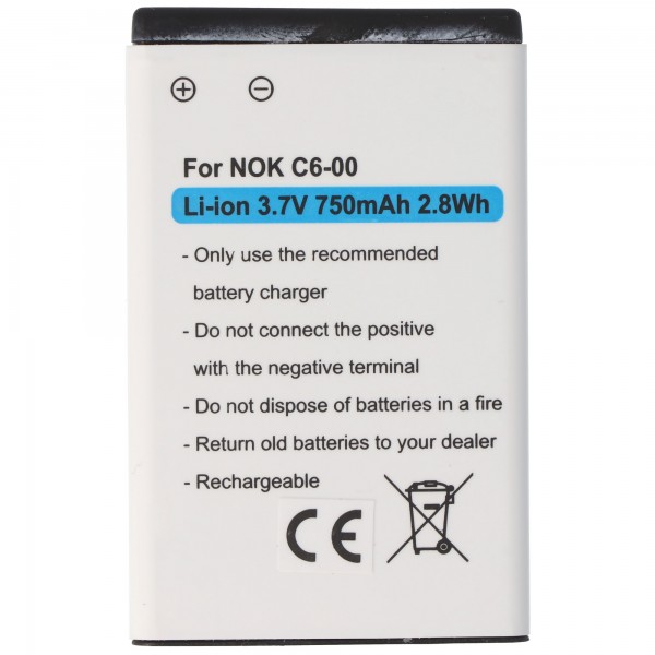 Batterie pour Nokia C6-00, Li-ion, 3.7V, 750mAh, 2.8Wh
